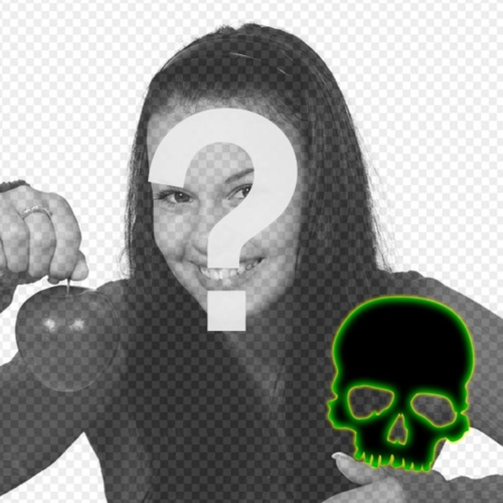 Crea un avatar para facebook y twitter con una calavera negra con borde verde fluorescente sobre una foto que..